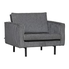 BePureHome Rodeo fauteuil met zwart-grijze streep, vooraanzicht met comfortabele kussens.